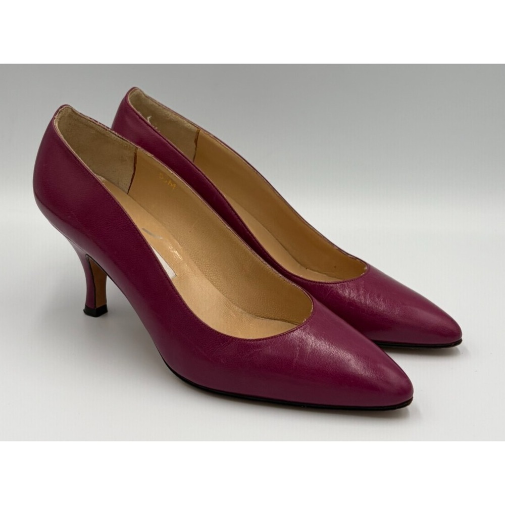 Calvin Klein Women's Purple Leather Pointed Toe Kitten Heel Pumps Italy US 6.5 M